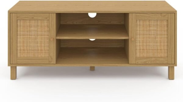 IDMarket - Meuble TV 115 cm Vintage HANAE 2 Portes Effet Naturel cannage – Image 3