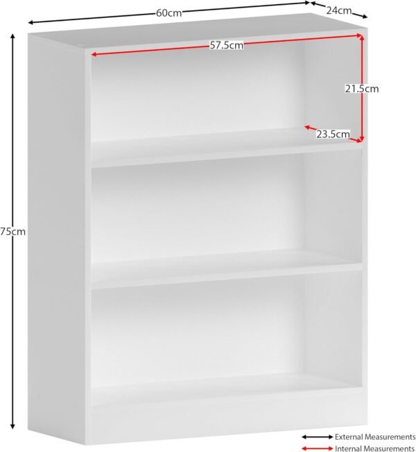 Vida Designs Cambridge Bibliothèque Basse à 3 étagère, Bois Blanc, Meuble pour Bureau, Salle de séjour et Chambre – Image 3