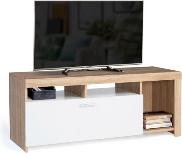 IDMarket - Meuble TV 110 cm Malo Bois et Placard Blanc