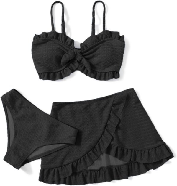Maillot de Bain 3 pièces pour Fille avec Jupe torsadée sur Le Devant, Haut de Bikini, Slip de Bain de Couleur Unie et Jupe Cache-Maillot de Bain pour la Plage et la Piscine, Bikinis pour 5 à 14 Ans