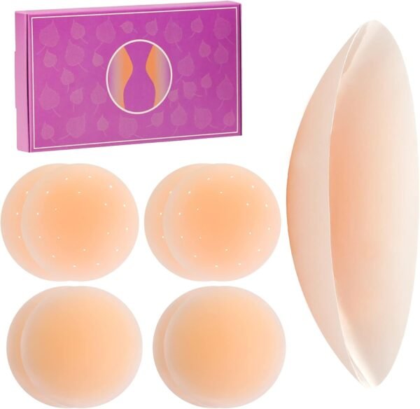 4 Paires Cache-tétons, Tacilin Auto-adhésif Réutilisables en Silicone Doux Couvre Seins Mamelons Invisibles étanches Cache Teton Nipple Cover [8 cm] - Couleur de la Peau Claire