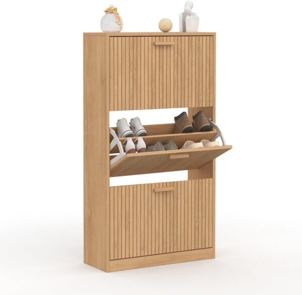 IDMarket - Meuble à Chaussures 18 Paires Juliette 3 Portes Lattes tasseau Bois Coloris chêne