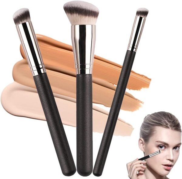 3Pcs Pinceau Fond de Teint, Pinceau Anticernes, Pinceau de Maquillage Professionnel pour Maquillage du Visage, Foundation Brush pour Mélange Liquide, Crème, Poudre, Fard à Joues ou Anticerne (A)
