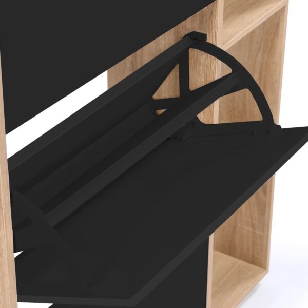 IDMarket - Meuble à chaussures 18 paires KLARK imitation hêtre 3 portes noires avec étagère – Image 5