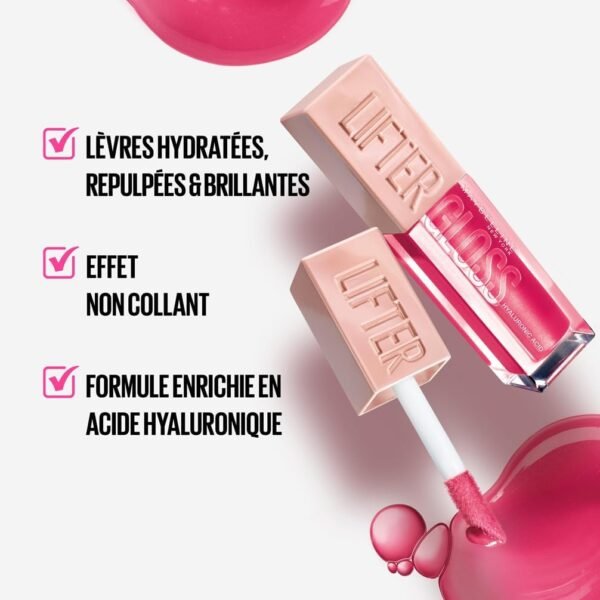 Maybelline New York - Gloss à Lèvres Hydratant & Brillance Instantanée - Enrichi en Acide Hyaluronique - Non Collant - Lifter Gloss Candy Drop - Teinte : Bubble Gum (24) - 5,4 ml – Image 3