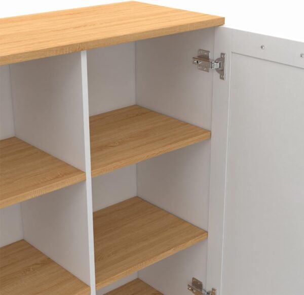 IDMarket - Buffet d'appoint 70 cm VITO 3 étagères et Placard Blanc et Plateau Bois – Image 6