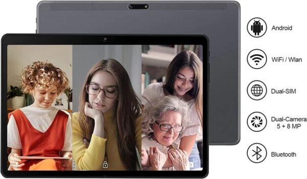 SUAAT 2025 Tablette Android 10 Pouces 4GB RAM + 64GB ROM avec Quad Core | Batterie 8000mAh | Dual Camera 5+8MP | WiFi 5G | Bluetooth | OTG | MicroSD 4-256 GB, avec étui - Gris – Image 2