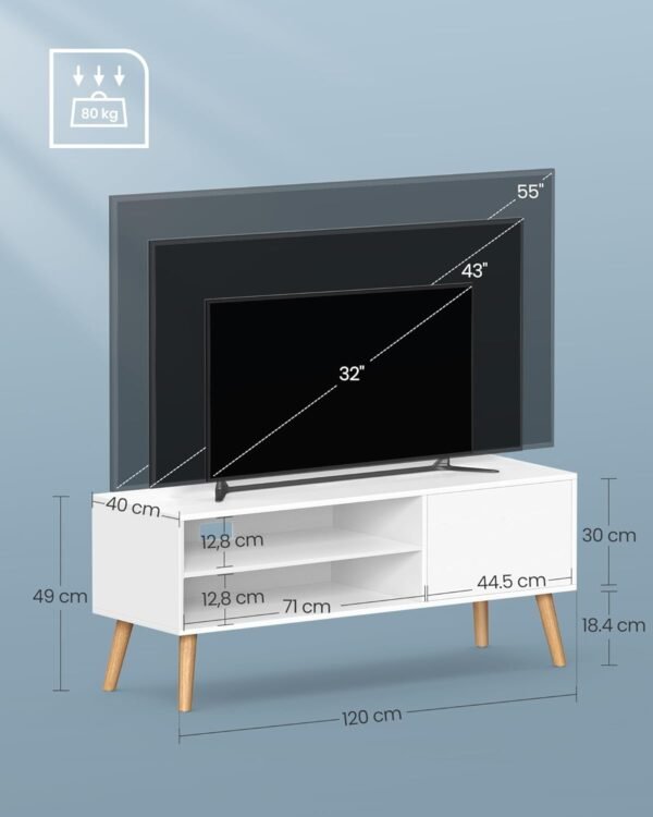 VASAGLE Meuble TV, Support Télé, pour Télévision jusqu'à 55 Pouces, Longueur 120 cm, Rangement Consoles de Jeux, Style Rustique, pour Salon, Chambre, Blanc LTV120T46 – Image 6