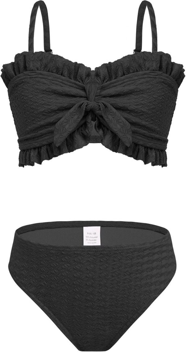 Maillot de Bain 3 pièces pour Fille avec Jupe torsadée sur Le Devant, Haut de Bikini, Slip de Bain de Couleur Unie et Jupe Cache-Maillot de Bain pour la Plage et la Piscine, Bikinis pour 5 à 14 Ans – Image 3