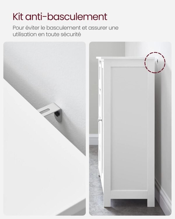 VASAGLE Meuble Salle de Bain Rangement, Armoire Gain de Place, Commode, avec 4 Tiroirs, Placard avec Porte, Étagère Réglable, 30 x 55 x 82 cm, Blanc Nuage LHC41W – Image 7
