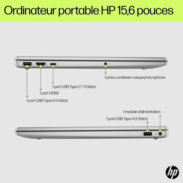 HP 15-fd0004sf Ordinateur Portable 15,6" FHD, PC Portable (Intel Core i3-N305, RAM 8 Go, SSD 512 Go, Intel UHD Graphics, Windows 11), Laptop Argent, Clavier AZERTY – Image 7