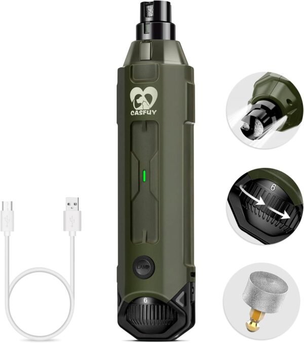 Casfuy Lime à Ongles pour Chien à 6 Vitesses – Le Plus Récent Broyeur à Ongles pour Animaux de Compagnie Amélioré, Super Silencieux, Rechargeable, électrique pour Chien…