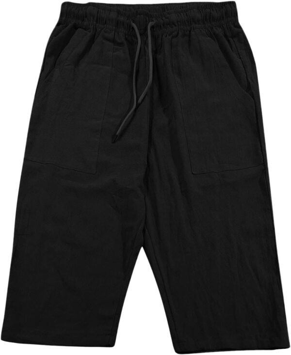 Pantalon Yoga Homme, Pantalon Lin Homme Été Léger Sport Jogging Respirant Shorts Bermudas 3/4 Pantacourt Baggy Cargo Lâche Décontracté Pants Large Cordon De Serrage, Pantalon Jambe Large Plage – Image 4