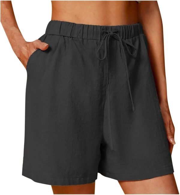 RLEHJN Short Femme en Coton Et Lin Bermuda Femme Taille Élastique Shorts avec Cordon De Serrage Short Décontracté Femmes pour Yoga Jogging avec Poches Jogging Pantalon Court De Sport en Lin