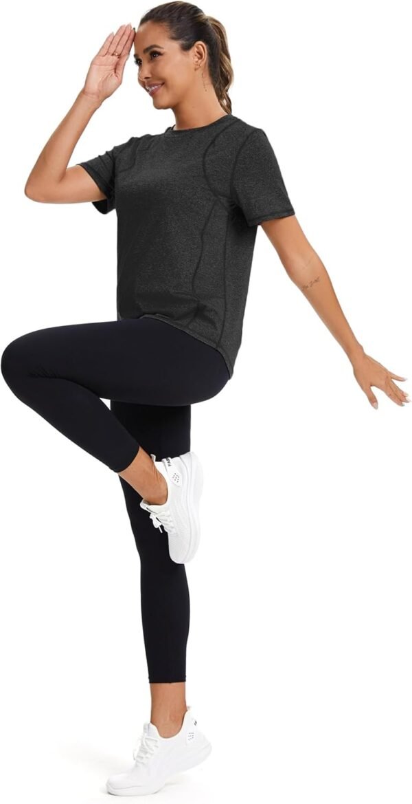 Gyabnw Tee Shirt Sport Femme T-Shirt à Manches Courtes col Rond Tops Sèche Vite Hauts Yoga Running Fitness Pilates évacuant l'humidité Tops – Image 4