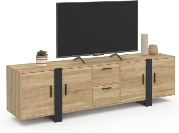 IDMarket - Meuble TV 180 cm Phoenix 4 Portes + 2 tiroirs Bois et Noir