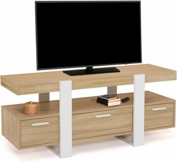 IDMarket - Meuble TV 116 cm Phoenix avec tiroirs Bois et Blanc