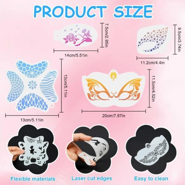 URAQT 20 Pièces Pochoir Maquillage Enfant, Pochoirs de Peinture Faciale Réutilisables Tatouage Enfant de Peinture pour Visage et Corps Halloween Fête de Vacances Cosplay – Image 2
