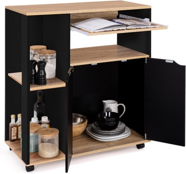 IDMarket - Desserte de cuisine COSI bois noir et plateaux façon hêtre L.76 CM – Image 4