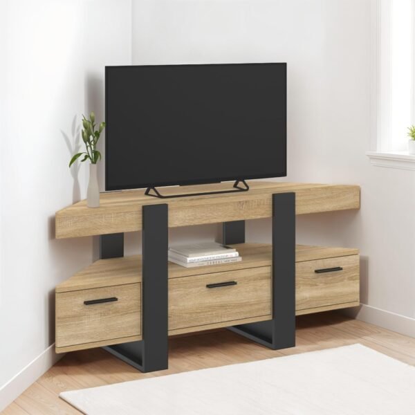 IDMarket - Meuble TV 110 cm d'angle Phoenix avec tiroir Bois et Noir – Image 2