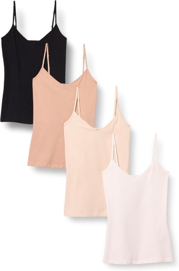 Amazon Essentials Caraco ajusté en Maille, col en V, Effet superposé (Grandes Tailles Disponibles) Femme, Lot de 4