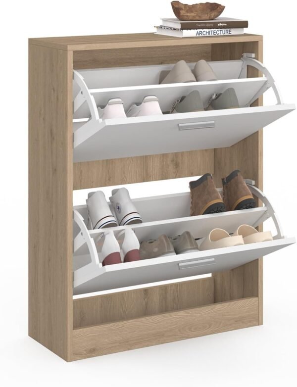 IDMarket - Meuble à chaussures 12 paires KLARK imitation hêtre 2 portes blanches – Image 5
