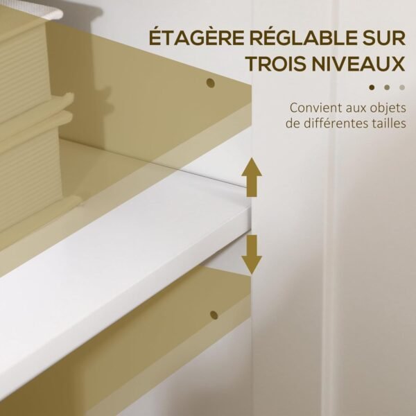 HOMCOM Buffet Meuble de Rangement avec 3 Portes 2 étagères réglables Plateau Aspect Bois Clair - 120 x 40 x 70 cm Blanc – Image 5