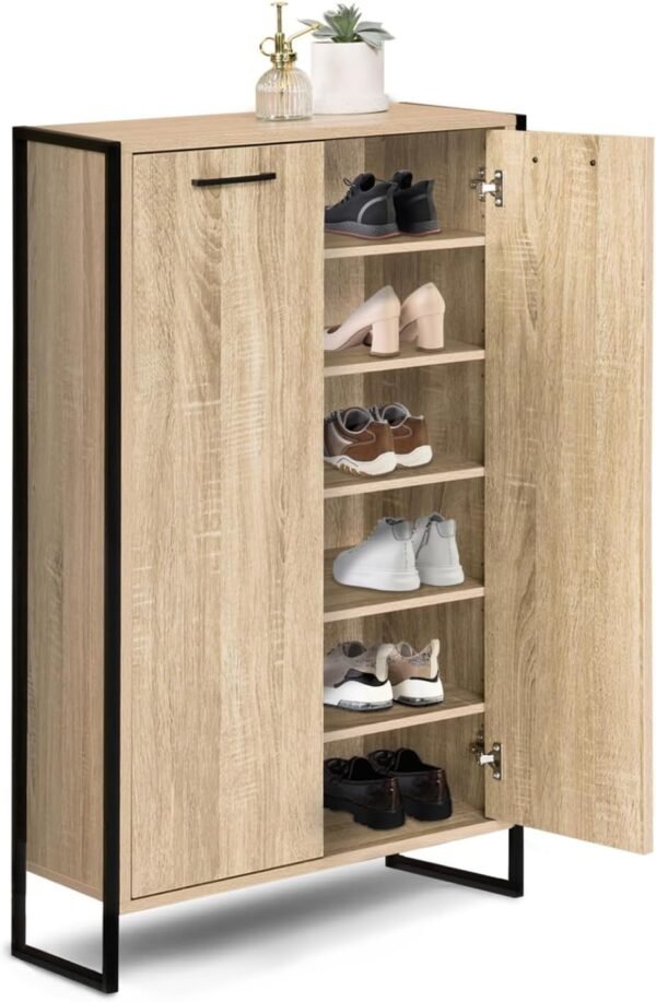 IDMarket - Armoire à chaussures 18 paires LUIS 2 portes design industriel