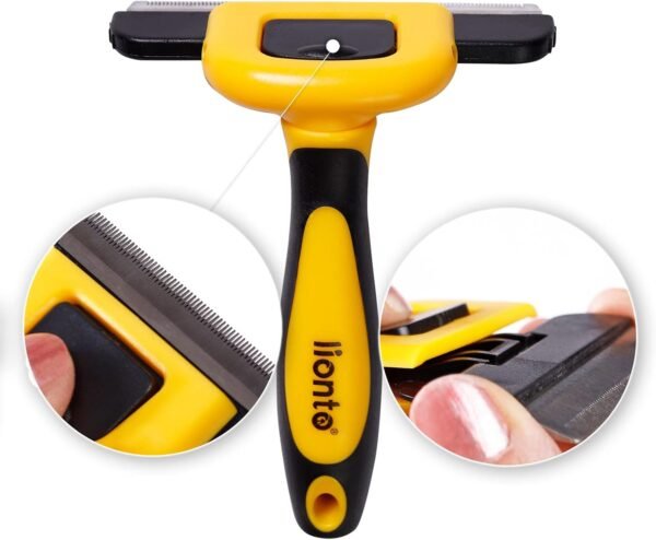 lionto Brosse sous-poil large inoxydable pour chiens et chats, lame amovible, dents arrondies pour un soin du pelage doux, poignée antidérapante ergonomique, pour poils longs et courts – Image 5