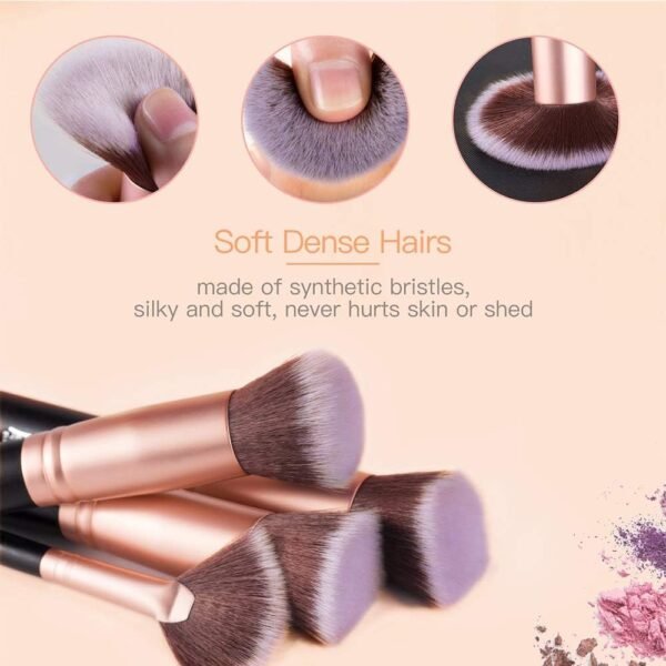 18 PCS Set Pinceaux Maquillage Rose Doré Synthétiques Haut De Gamme pour fond De Teint Mélange Poudre pour Le Visage Blush Concealers Ombres à Paupières – Image 3