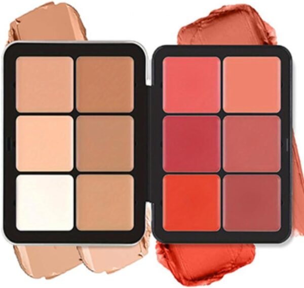 Palette de 12 couleurs d'anticernes et de fards à joues, longue tenue, résistante aux bavures, estompable, 2 en 1 fards à joues en crème au fini mat Palette de maquillage pour le visage (#01)