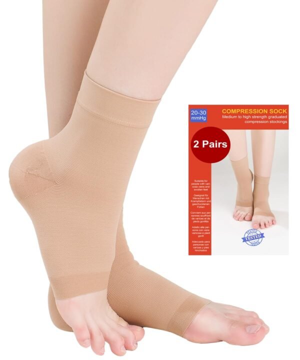 Lot de 2 paires de chaussettes de compression médicales pour cheville pour homme et femme 20-30 mmhg, chaussettes de compression pour gonflement, fasciite plantaire, entorse, neuropathie sport, 2 x