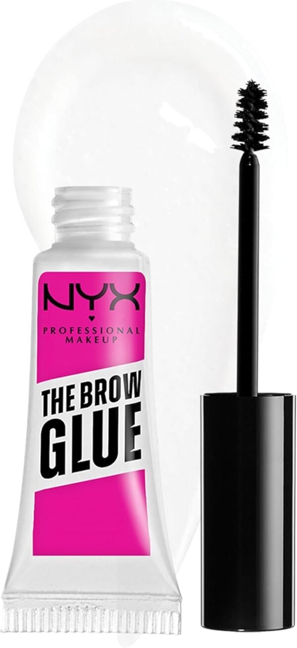 NYX Professional Makeup Colle Fixatrice à Sourcils Teintée, Tenue 16H, Formule Vegan, Fini Naturel, Applicateur Goupillon, The Brow Glue, Teinte : Transparent (01)