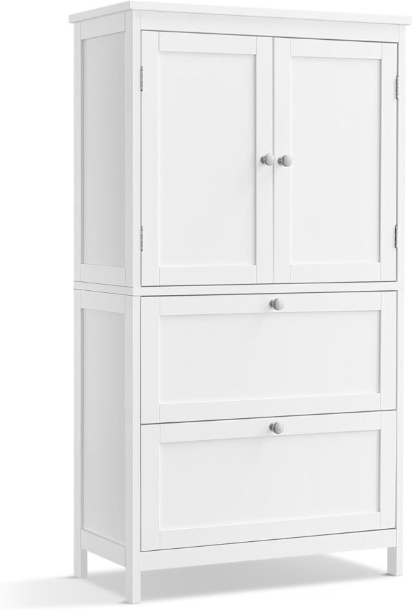VASAGLE Armoire de Salle de Bain, Meuble de Rangement, Placard de Cuisine avec 2 Portes, 2 Tiroirs, Étagères Réglables, 30 x 60 x 110 cm, Blanc BBC551P31