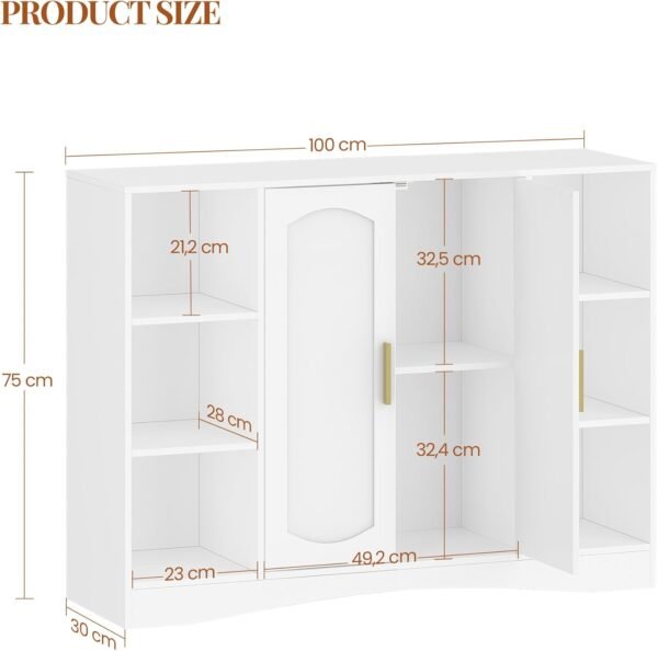 HEXCELEN Meuble de Salle de Bain, Meuble de Rangement, Placard Rangement avec 2 Portes, Armoire de Salle de Bain, Étagères Réglables, Compartiment Ouvert, Armoire Basse, Salon, Blanc, 30 × 100 × 75 cm – Image 2