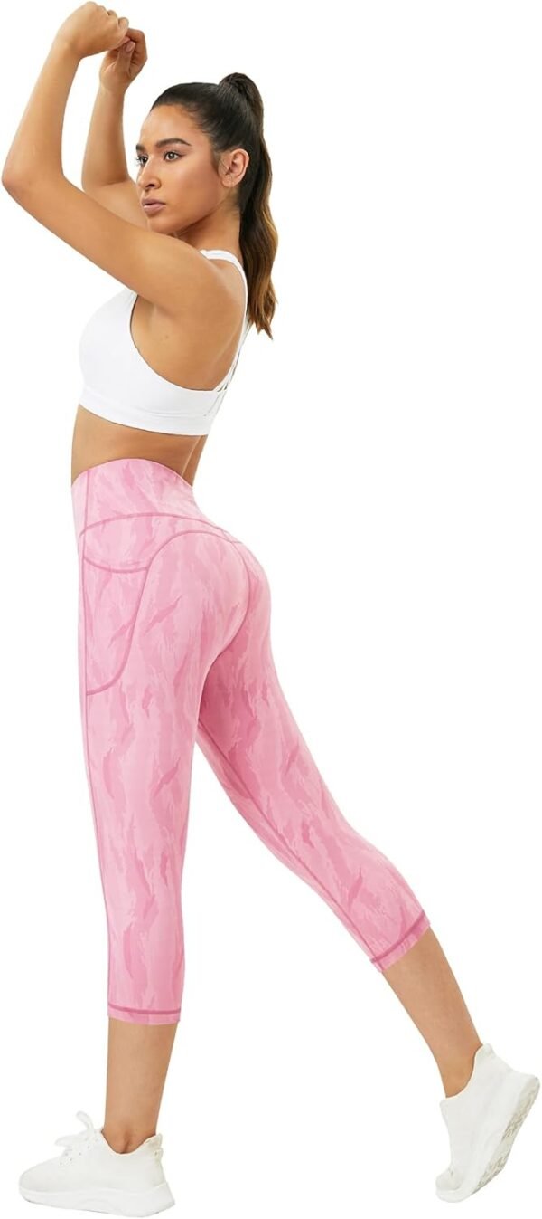 Rexspek Pantalon de sport 3/4 pour femme avec poche, legging opaque, pantalon de sport, pantalon de jogging, legging taille haute, pantalon de fitness – Image 5