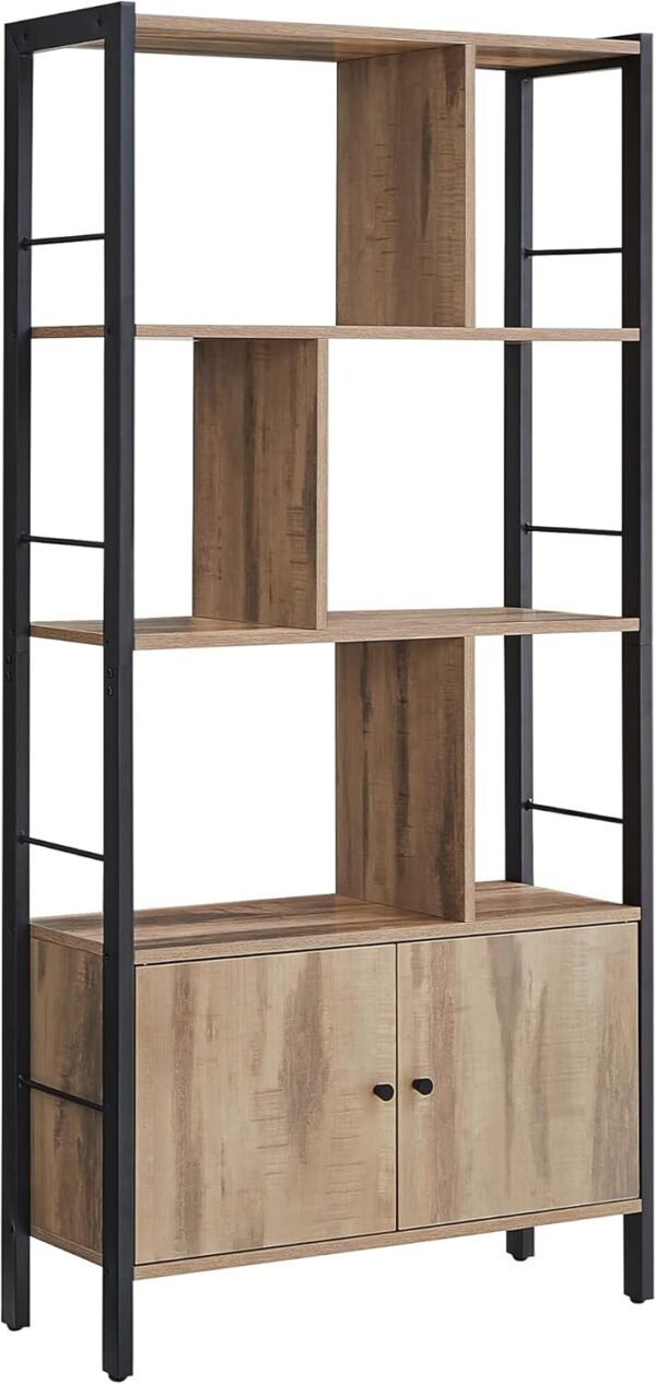 VASAGLE Étagère, Bibliothèque à 4 Niveaux, Meuble de Rangement, Placad, avec Portes, Grand, Cadre en Acier, pour Salon, Bureau, Chambre, Style Industriel, Marron Camel et Noir d'encre LBC022B50 – Image 9