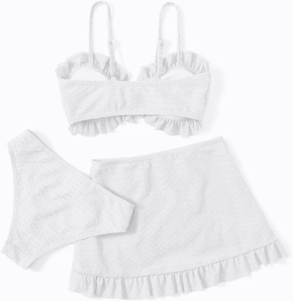 Maillot de Bain 3 pièces pour Fille avec Jupe torsadée sur Le Devant, Haut de Bikini, Slip de Bain de Couleur Unie et Jupe Cache-Maillot de Bain pour la Plage et la Piscine, Bikinis pour 5 à 14 Ans – Image 4