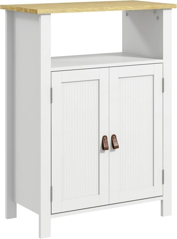 kleankin Meuble Bas de Salle de Bain Multi-rangements Grande Niche Placard Double Porte avec étagère réglable en Hauteur Blanc et Naturel