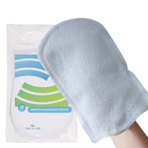 Take & Care Gants savonnés jetables Italie – 25 poignées jetables pour l'hygiène du corps | Testé dermatologiquement | Gants en polyéthylène pour soins personnels