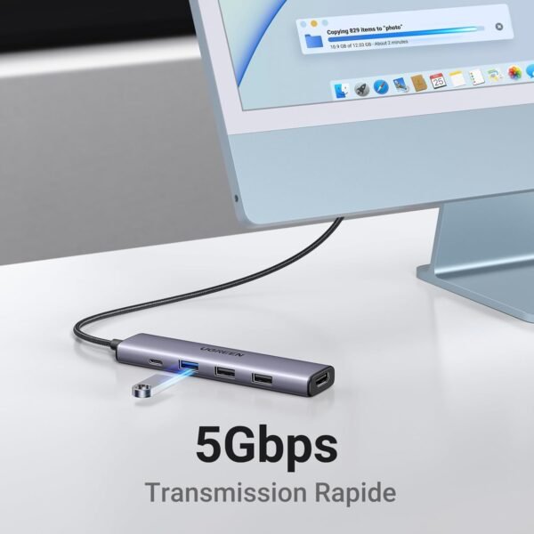 UGREEN Revodok 105 Hub USB C HDMI 4K PD 100W Charge Multi Data Ports 5Gbps 5 en 1 Adaptateur USB C vers HDMI Compatible avec iPhone 16 Plus Pro Max 15 MacBook iPad Pro Air Surface Galaxy S24 – Image 4