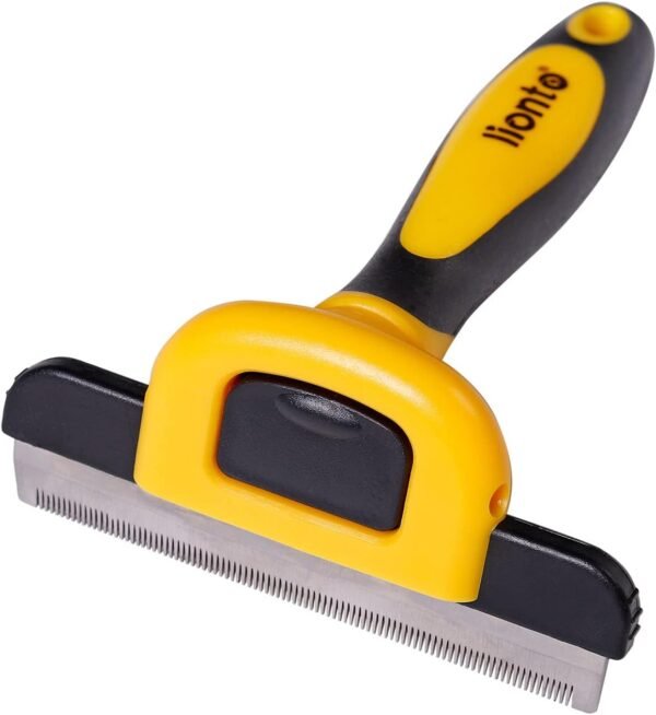 lionto Brosse sous-poil large inoxydable pour chiens et chats, lame amovible, dents arrondies pour un soin du pelage doux, poignée antidérapante ergonomique, pour poils longs et courts