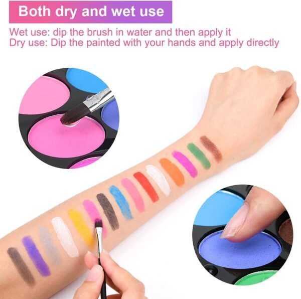 URAQT Peinture Corporelle pour Le Visage, Palette de Maquillage pour Enfants, 15 Couleurs Palette de Tatouage de Peinture à I'huile, Sûr, Non Toxique, Pour Halloween, Noël, Carnaval, Soirées à Thème – Image 4