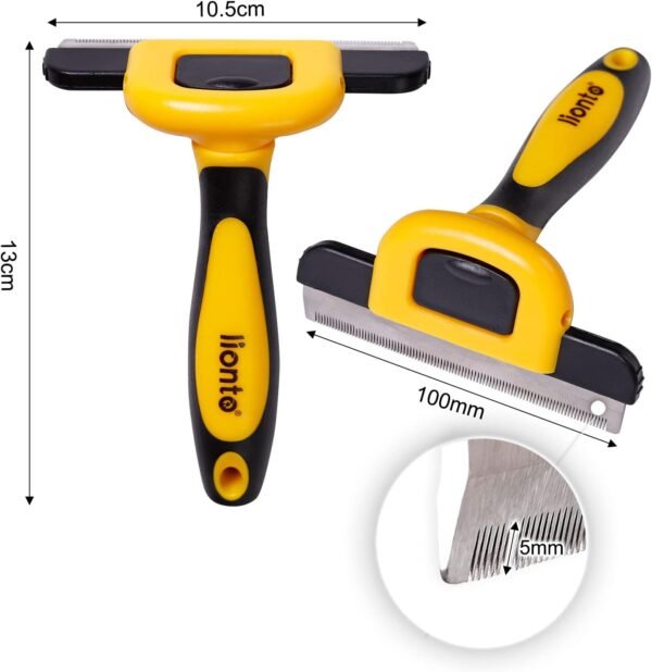 lionto Brosse sous-poil large inoxydable pour chiens et chats, lame amovible, dents arrondies pour un soin du pelage doux, poignée antidérapante ergonomique, pour poils longs et courts – Image 6