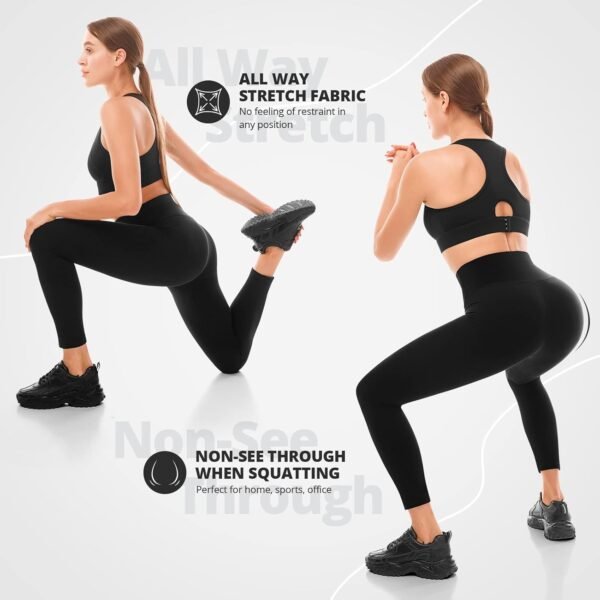 Walifrey Legging de Sport pour Femme, Taille Haute, Noir, pour entraînement, Gym, Sport – Image 4