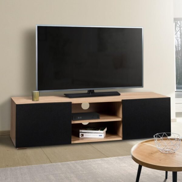 IDMarket - Meuble TV 113 cm ELI Bois façon hêtre Portes Noires – Image 2