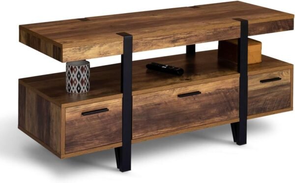 IDMarket - Meuble TV 113 cm Austria Bois Pied épingle avec tiroirs