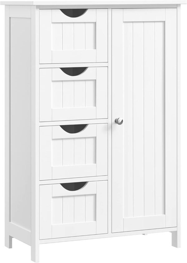 VASAGLE Meuble Salle de Bain Rangement, Armoire Gain de Place, Commode, avec 4 Tiroirs, Placard avec Porte, Étagère Réglable, 30 x 55 x 82 cm, Blanc Nuage LHC41W