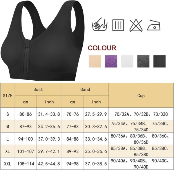 Tuopuda Soutien-Gorge de Sport pour Femme, sans Bonnet, avec Fermeture Éclair Avant et Plaquettes Amovibles pour Gymnastique, Course à Pied, Jogging, Yoga – Image 5