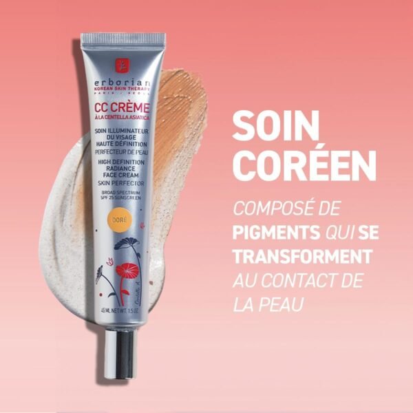 Erborian - CC Crème à la Centella Asiatica - Maquillage et Soin Illuminateur de Teint Haute Définition pour Visage - Protection Solaire SPF 25 - Soin Cosmétique Coréen - Doré 15 ml – Image 3